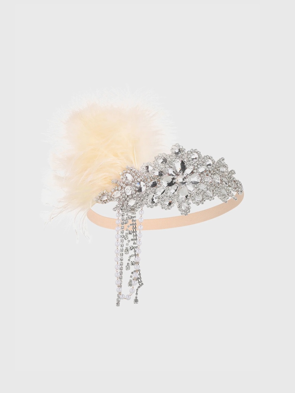 Crystal & Feather Headband in Champagne